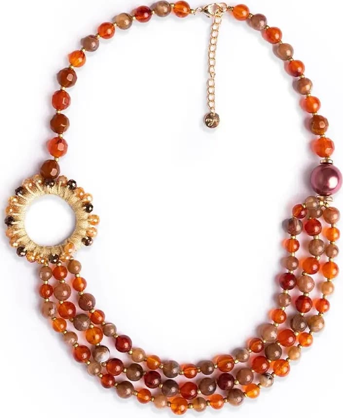 MYA ACCESSORIES | Collana multilinee con sfere in acrilico arancio - 2