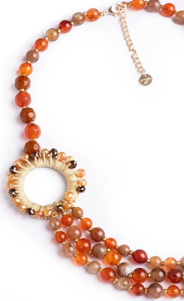 MYA ACCESSORIES | Collana multilinee con sfere in acrilico arancio - 3