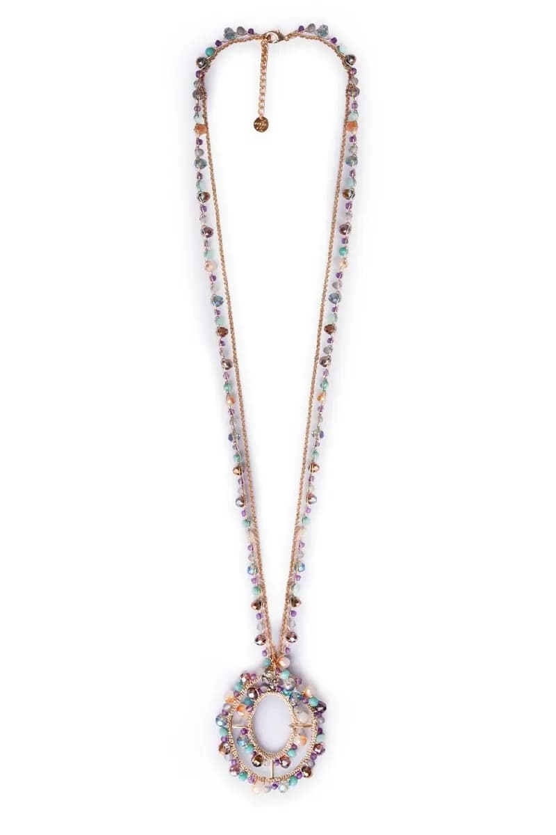 MYA ACCESSORIES | Collana lunga in tessuto con pendente con microcristalli in vetro - 2