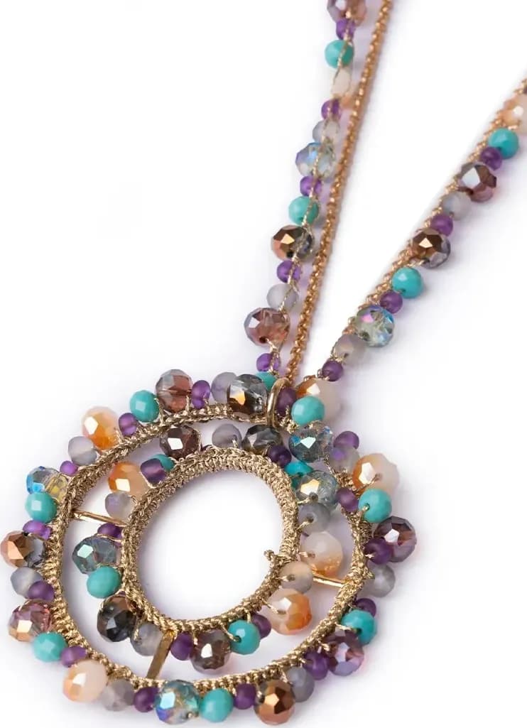 MYA ACCESSORIES | Collana lunga in tessuto con pendente con microcristalli in vetro - 3