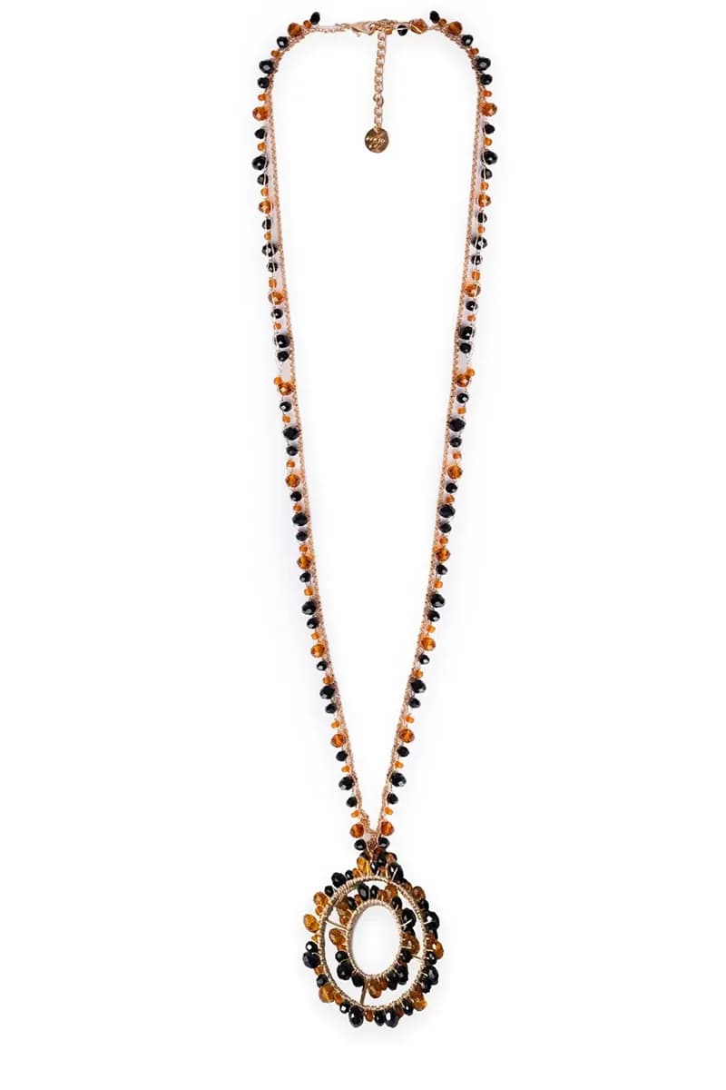 MYA ACCESSORIES | Collana lunga in tessuto con pendente con microcristalli in vetro - 2