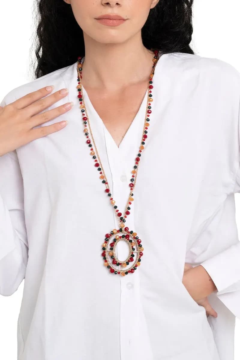 MYA ACCESSORIES | Collana lunga in tessuto con pendente con microcristalli in vetro - 4