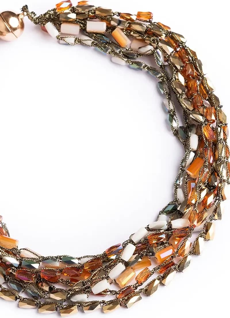 MYA ACCESSORIES | Collana girocollo torciglione con pietre in vetro nuances beige - 3