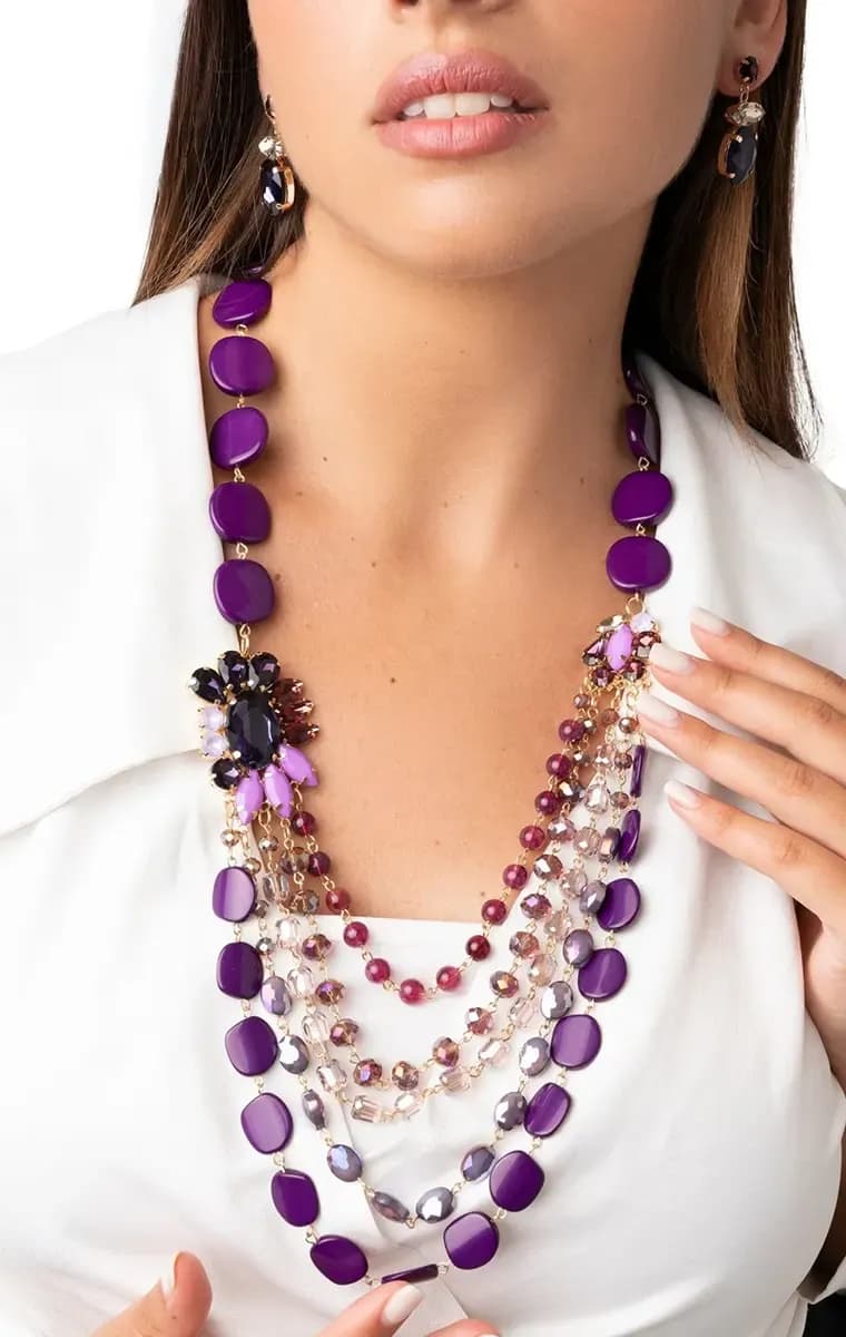 MYA ACCESSORIES | Collana multifilo con pietre in resina e fiore in vetro - 2