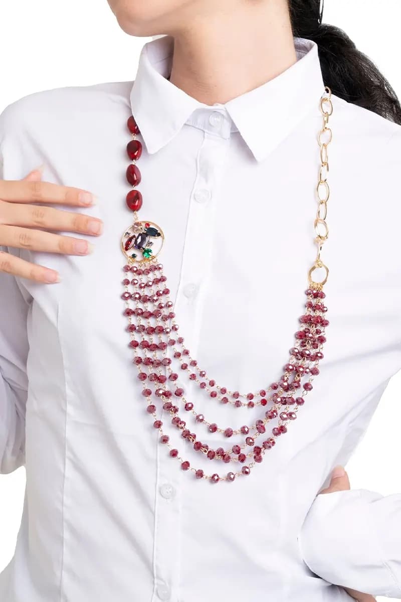 MYA ACCESSORIES | Collana multifilo in metallo con pietre in acrilico e vetro - 5