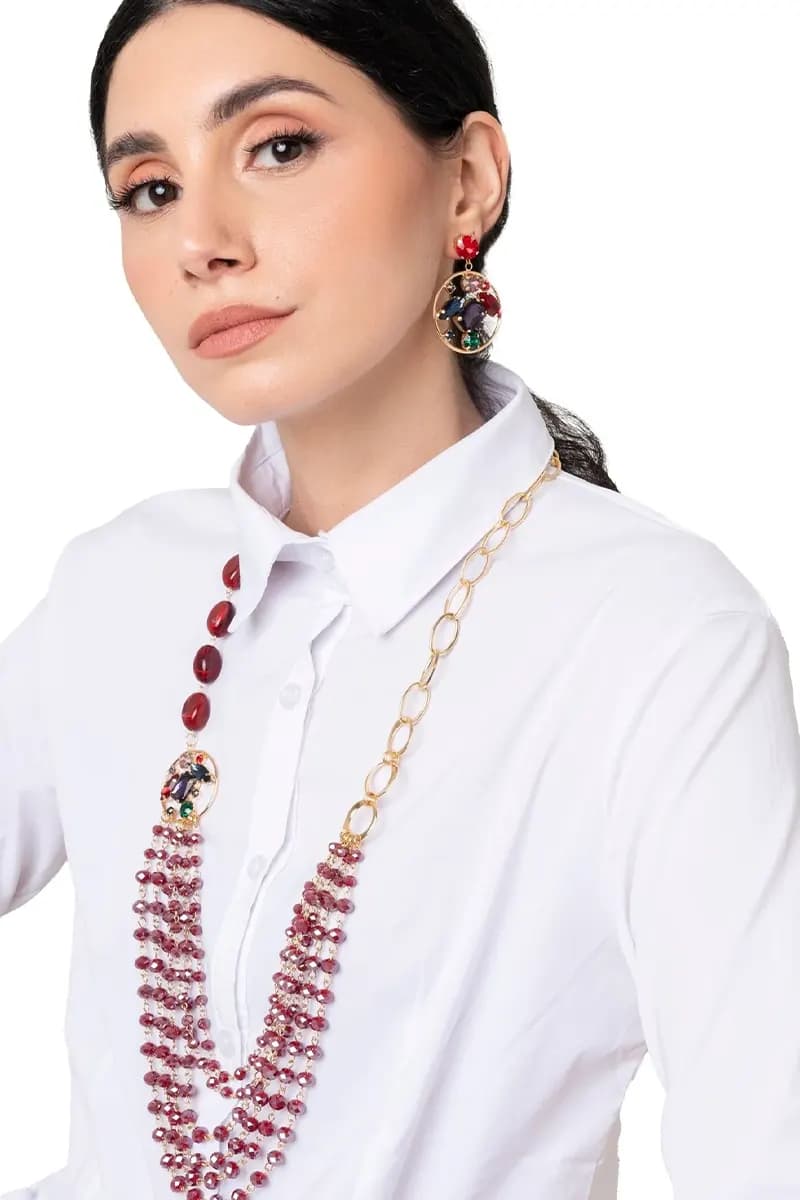 MYA ACCESSORIES | Collana multifilo in metallo con pietre in acrilico e vetro - 2