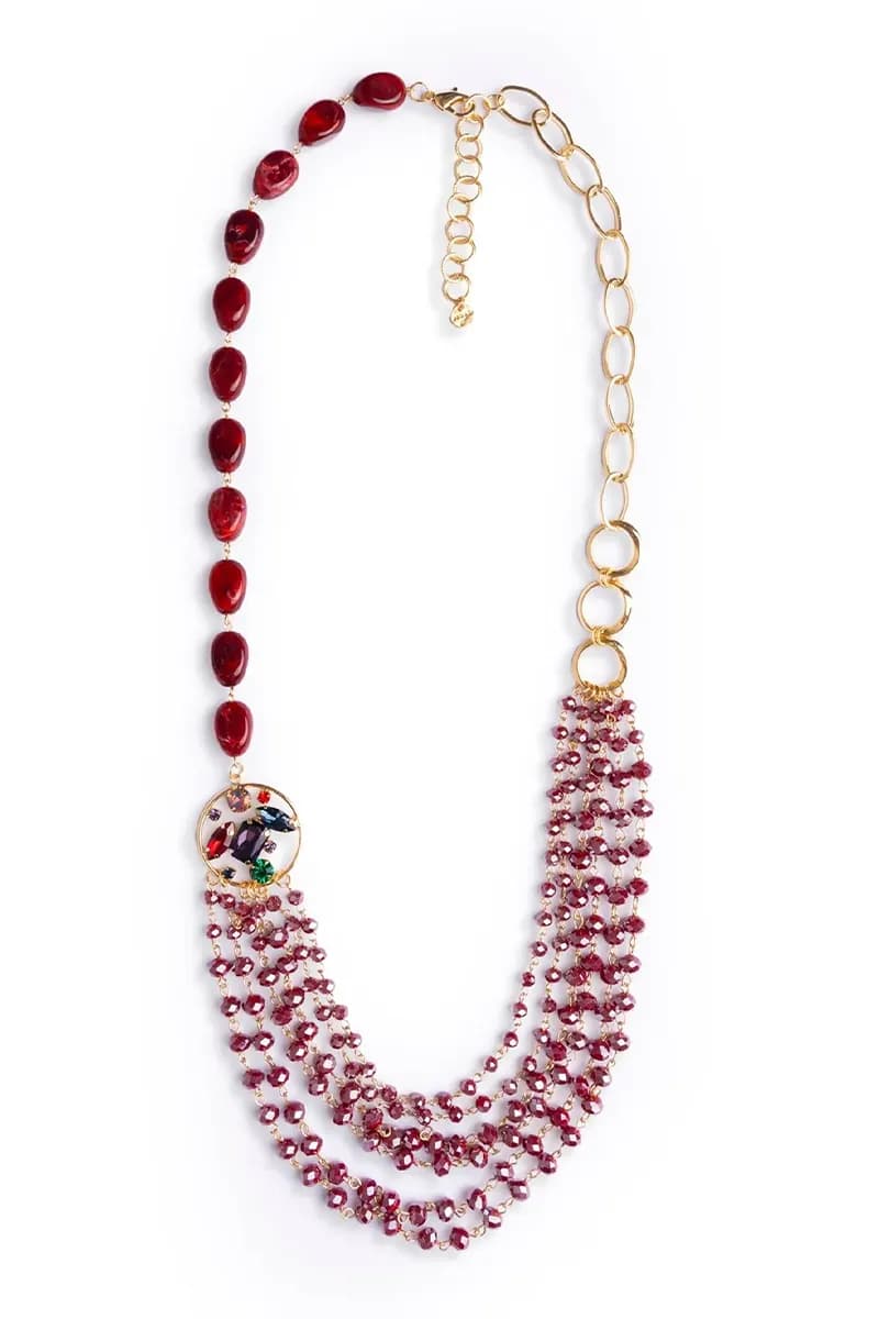 MYA ACCESSORIES | Collana multifilo in metallo con pietre in acrilico e vetro - 3