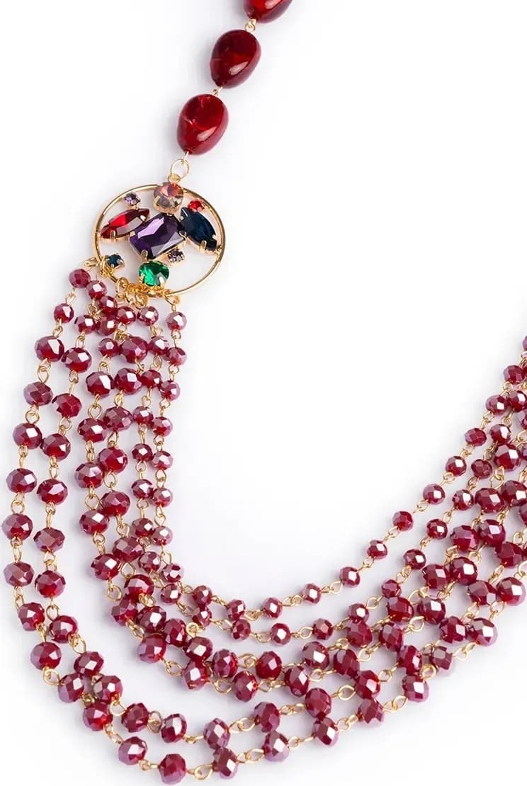 MYA ACCESSORIES | Collana multifilo in metallo con pietre in acrilico e vetro - 4