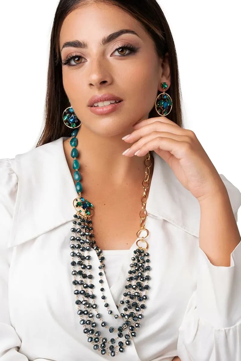 MYA ACCESSORIES | Collana multifilo in metallo con pietre in acrilico e vetro - 5