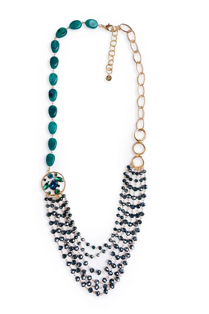 MYA ACCESSORIES | Collana multifilo in metallo con pietre in acrilico e vetro - 3