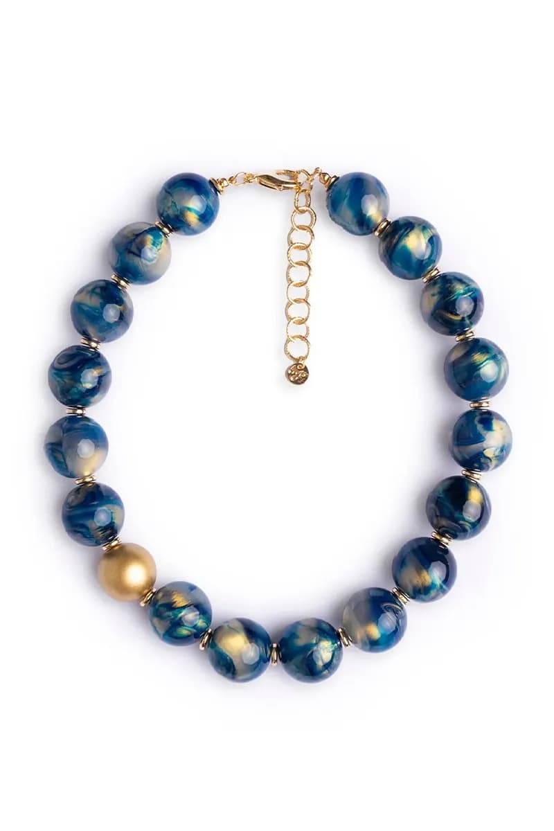 MYA ACCESSORIES | Collana girocollo con sfere dalle nuances blu - 3