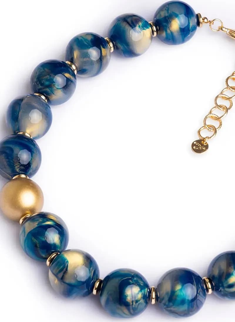 MYA ACCESSORIES | Collana girocollo con sfere dalle nuances blu - 4