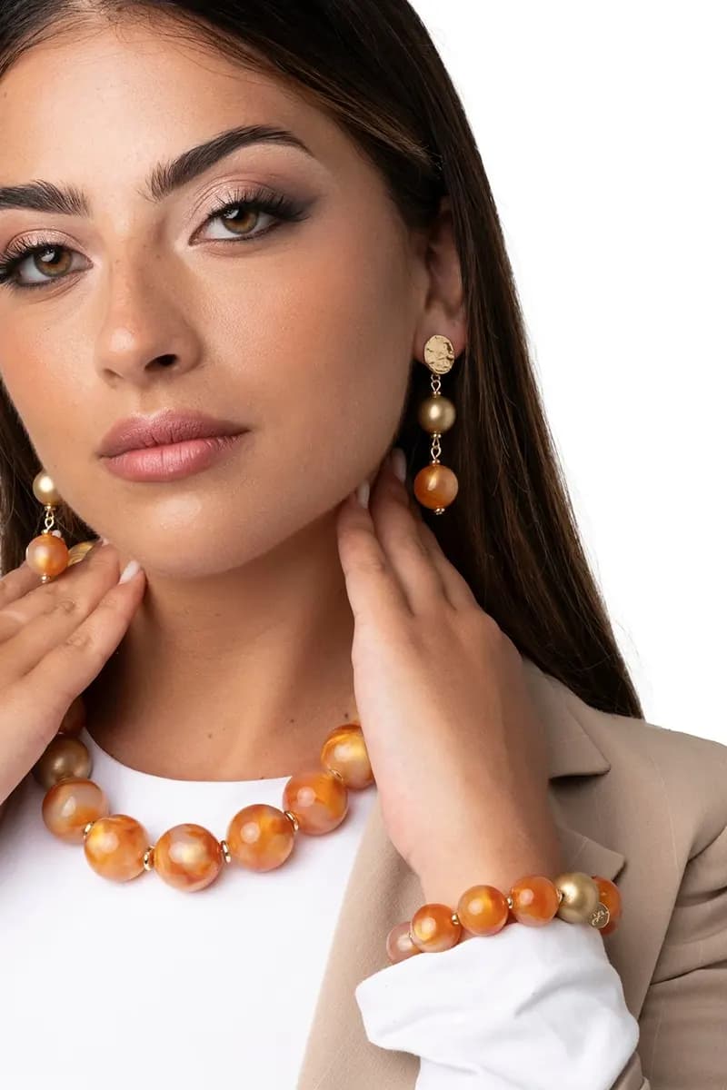 MYA ACCESSORIES | Collana girocollo con sfere dalle nuances arancio - 2