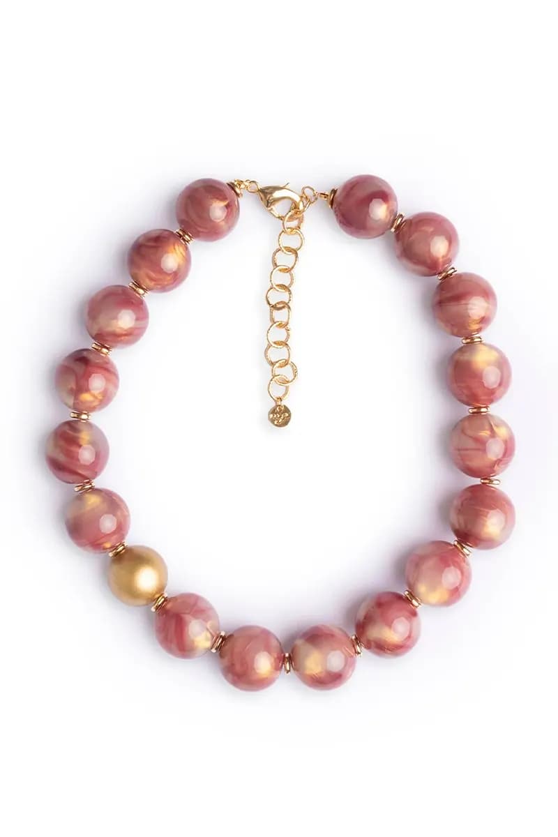 MYA ACCESSORIES | Collana girocollo con sfere dalle nuances rosa - 2