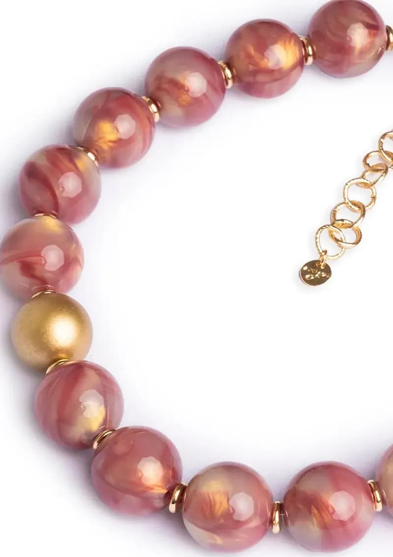MYA ACCESSORIES | Collana girocollo con sfere dalle nuances rosa - 3