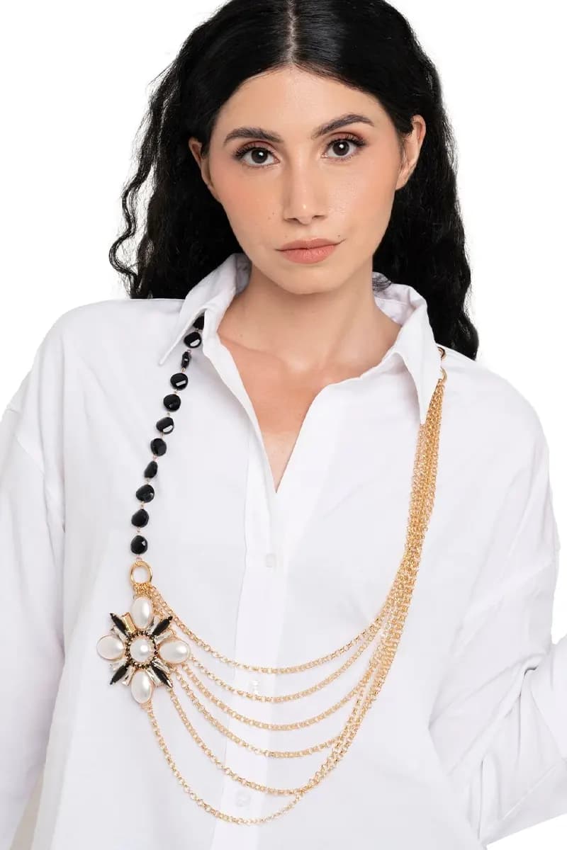 MYA ACCESSORIES | Collana multi catene con pietre e fiore con perle - 4