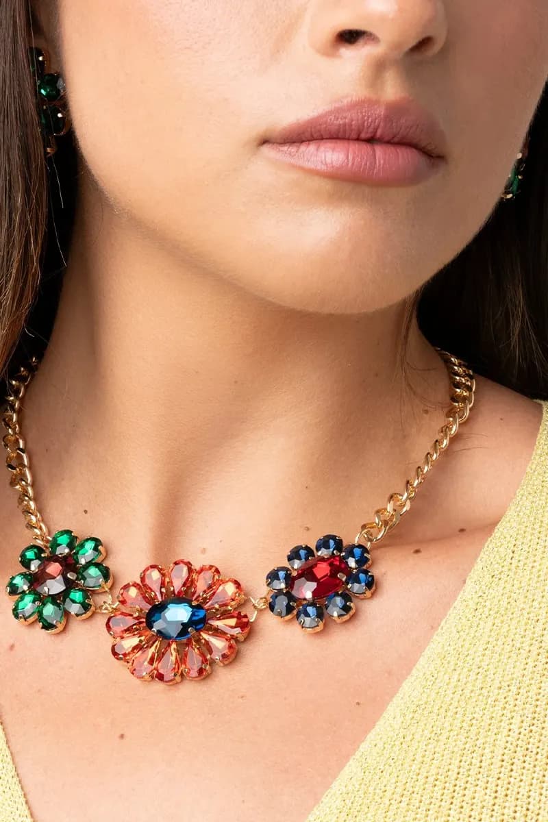 MYA ACCESSORIES | Collana girocollo a catena con tre charms a fiori - 4