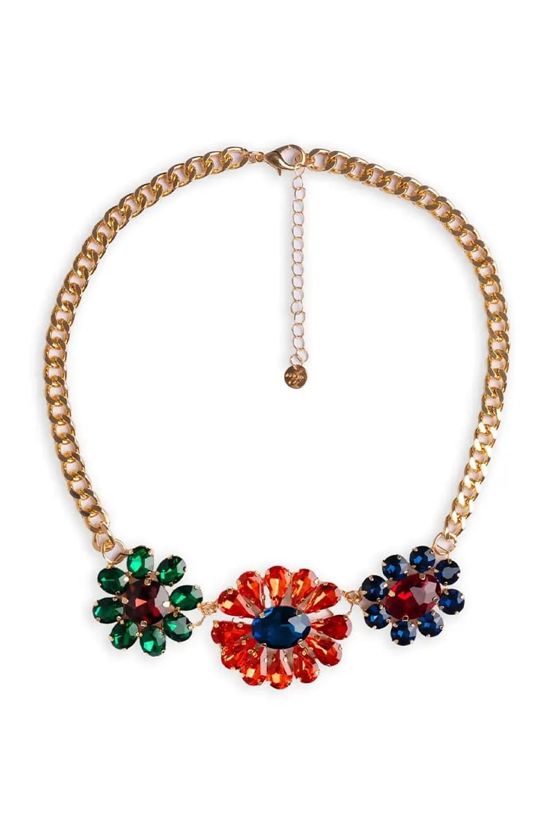 MYA ACCESSORIES | Collana girocollo a catena con tre charms a fiori - 2