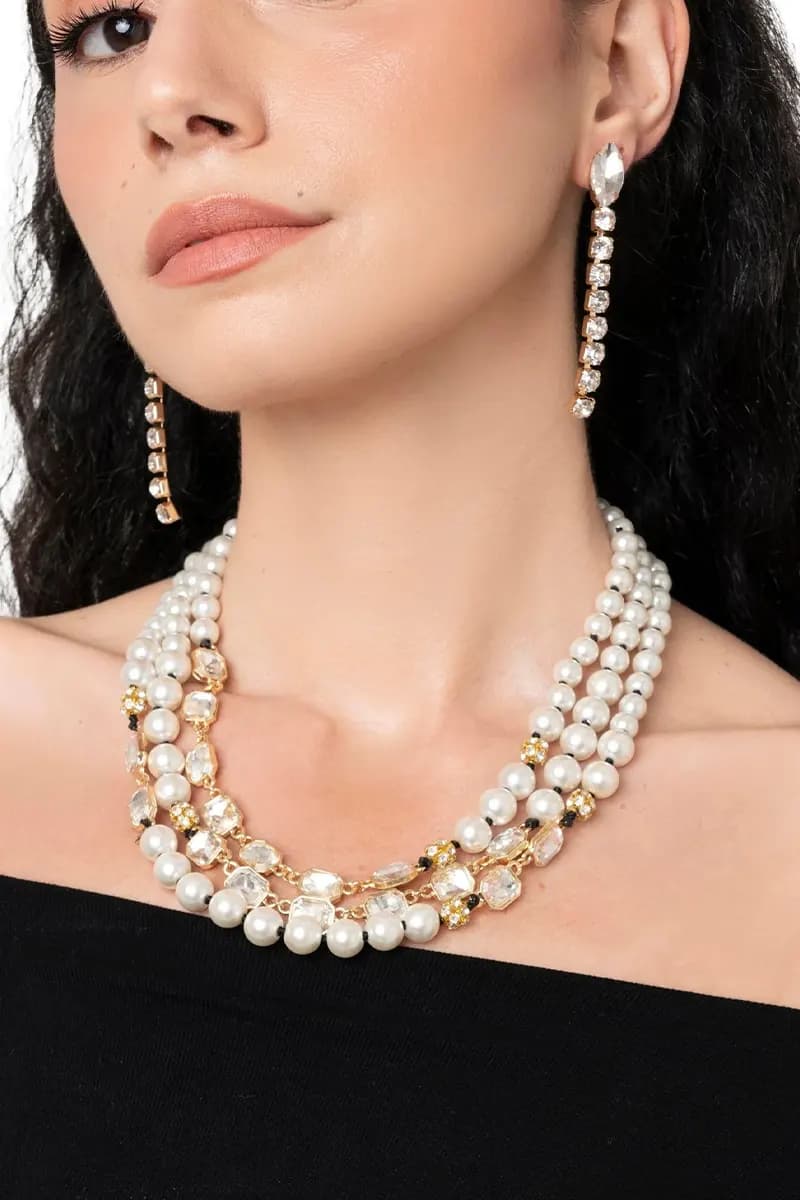 MYA ACCESSORIES | Collana multifilo con perle e pietre in vetro - 5