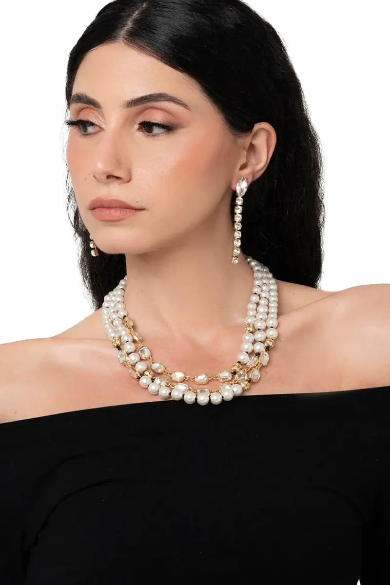 MYA ACCESSORIES | Collana multifilo con perle e pietre in vetro - 2
