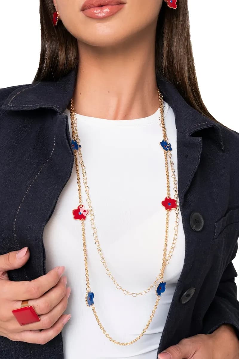 MYA ACCESSORIES | Collana lunga a catena doppio filo con fiori smaltati - 4