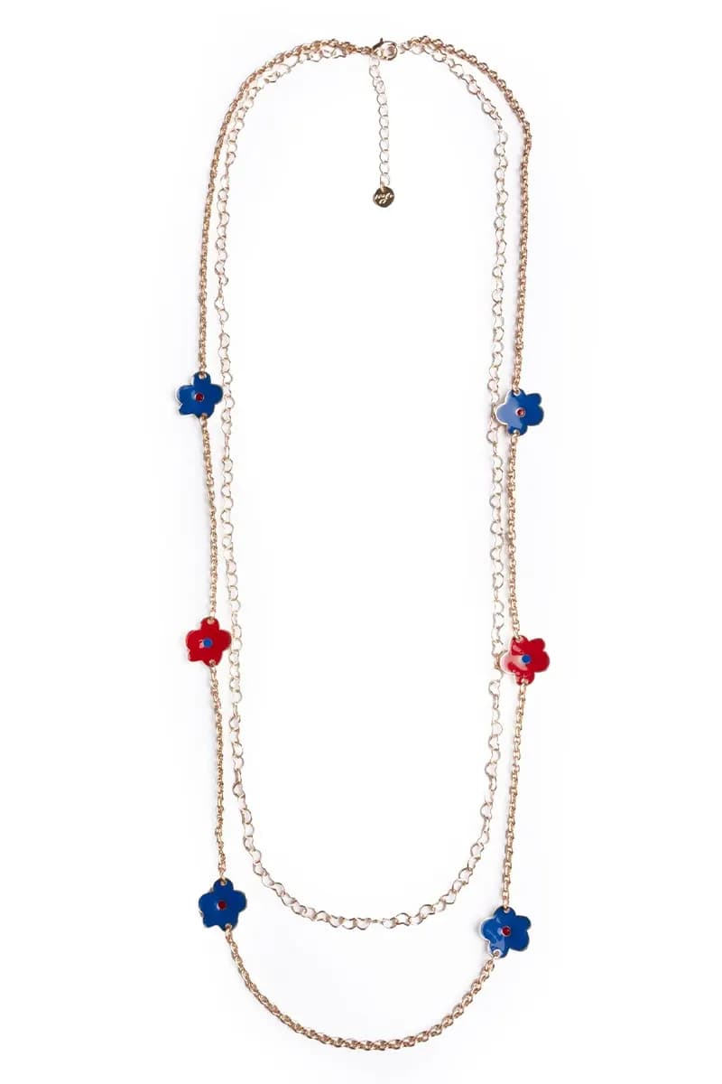 MYA ACCESSORIES | Collana lunga a catena doppio filo con fiori smaltati - 2