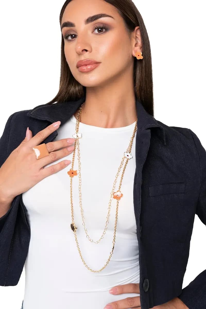 MYA ACCESSORIES | Collana lunga a catena doppio filo con fiori smaltati - 5