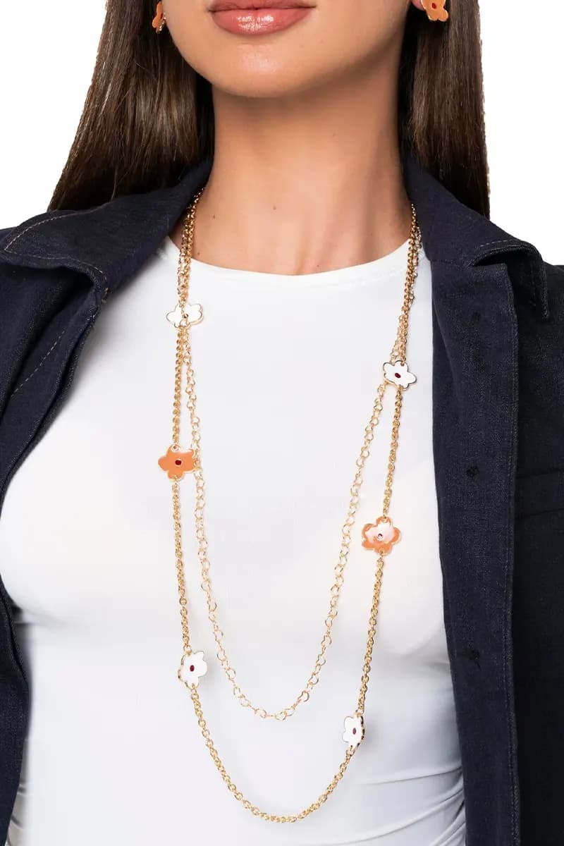 MYA ACCESSORIES | Collana lunga a catena doppio filo con fiori smaltati - 2