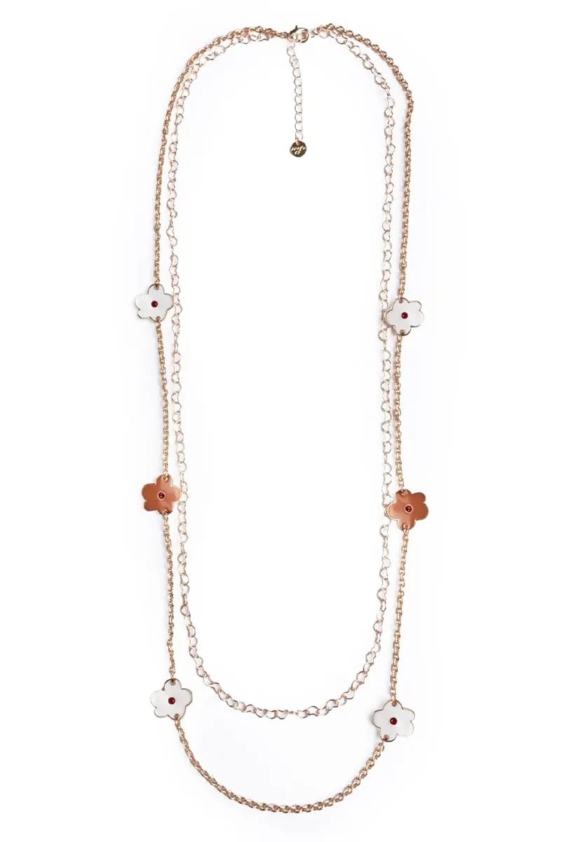 MYA ACCESSORIES | Collana lunga a catena doppio filo con fiori smaltati - 3