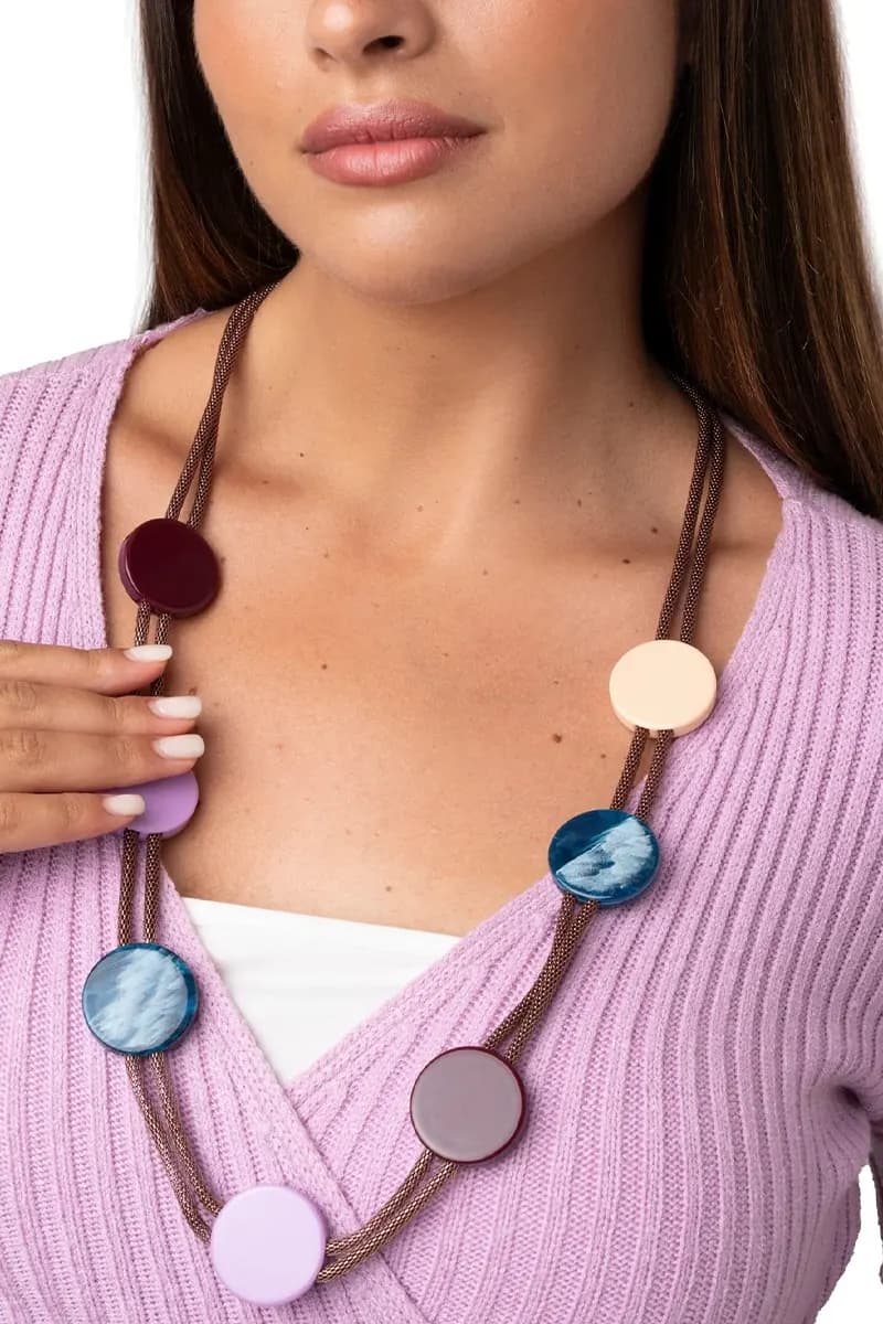 MYA ACCESSORIES | Collana laccio bronzato con inserti circolari in acrilico - 4