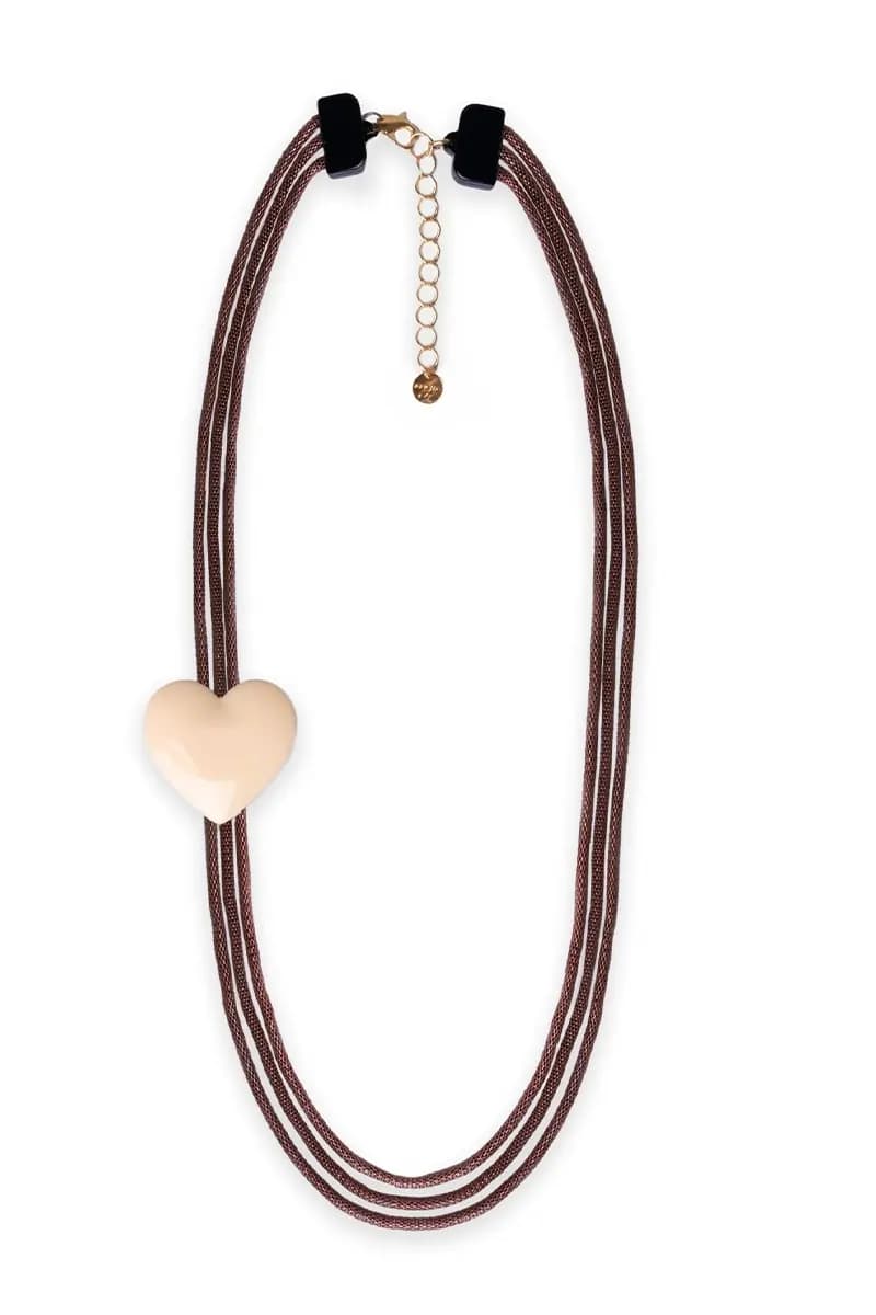 MYA ACCESSORIES | Collana multifilo con laccio bronzato con inserto cuore in acrilico - 2