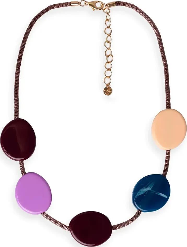 MYA ACCESSORIES | Collana girocollo con laccio bronzato con inserti circolari in acrilico - 2