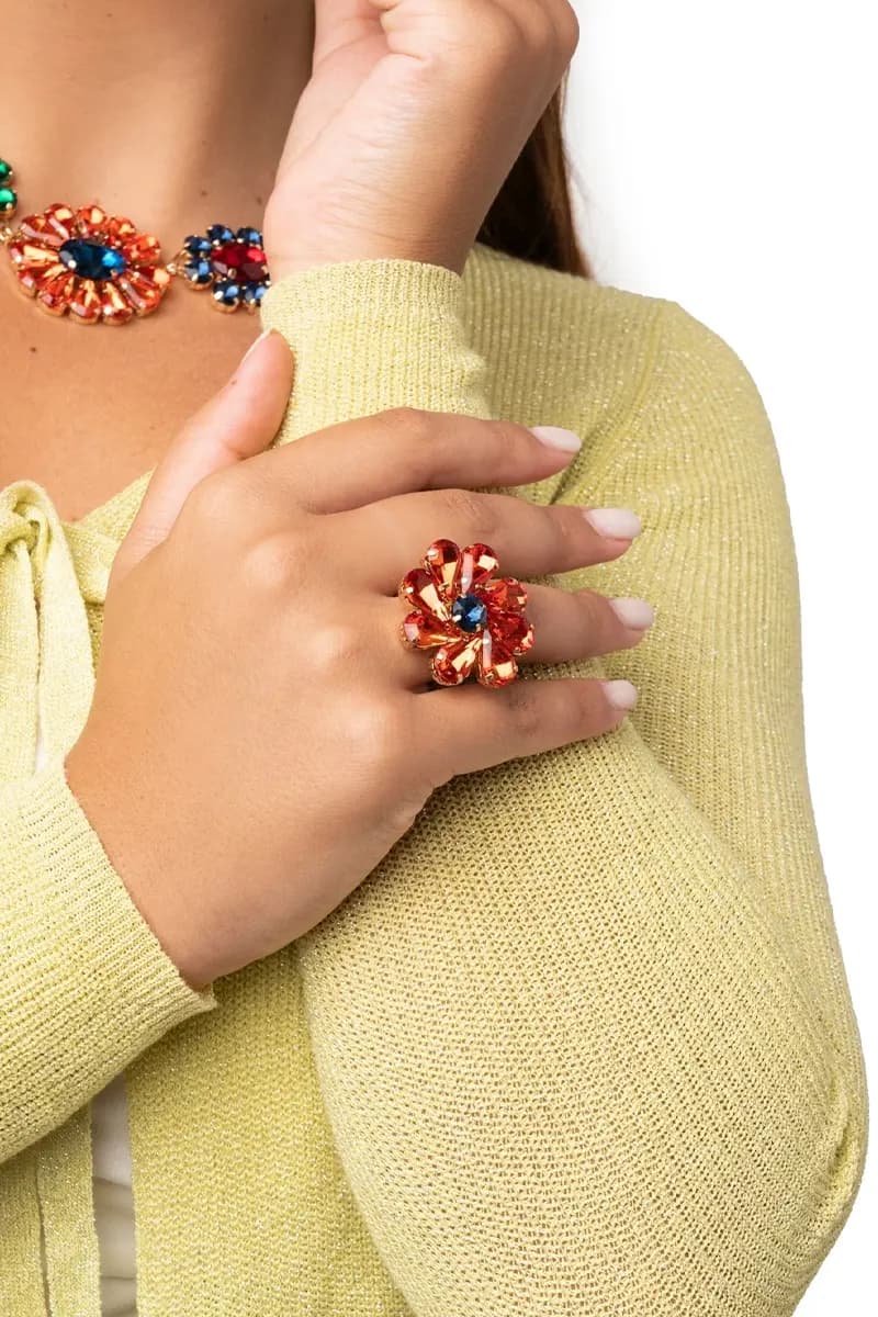 MYA ACCESSORIES | Anello in metallo regolabile con fiore in vetro - 3