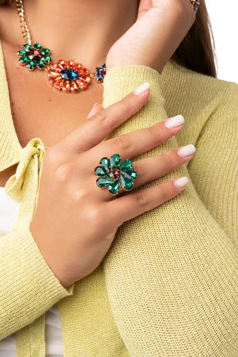 MYA ACCESSORIES | Anello in metallo regolabile con fiore in vetro - 3