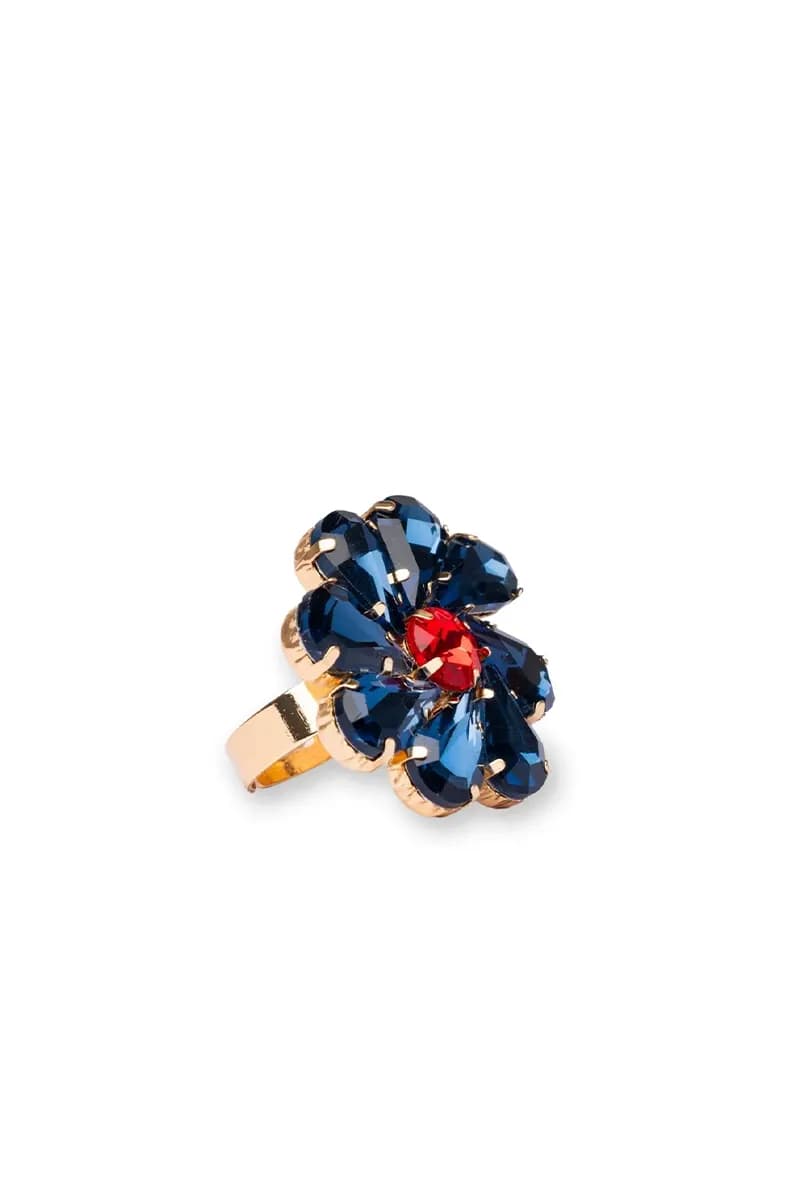 MYA ACCESSORIES | Anello in metallo regolabile con fiore in vetro - 2