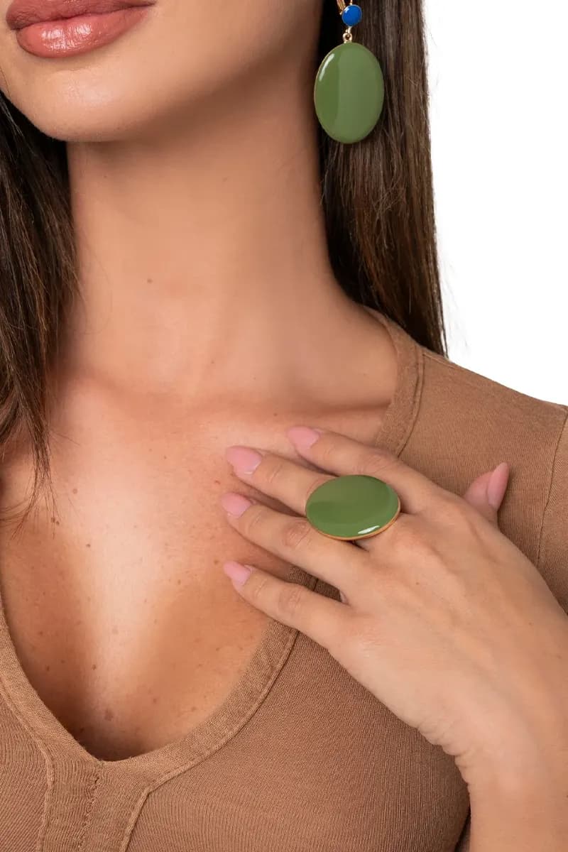 MYA ACCESSORIES | Anello regolabile in metallo con placchetta ovale smaltata - 3