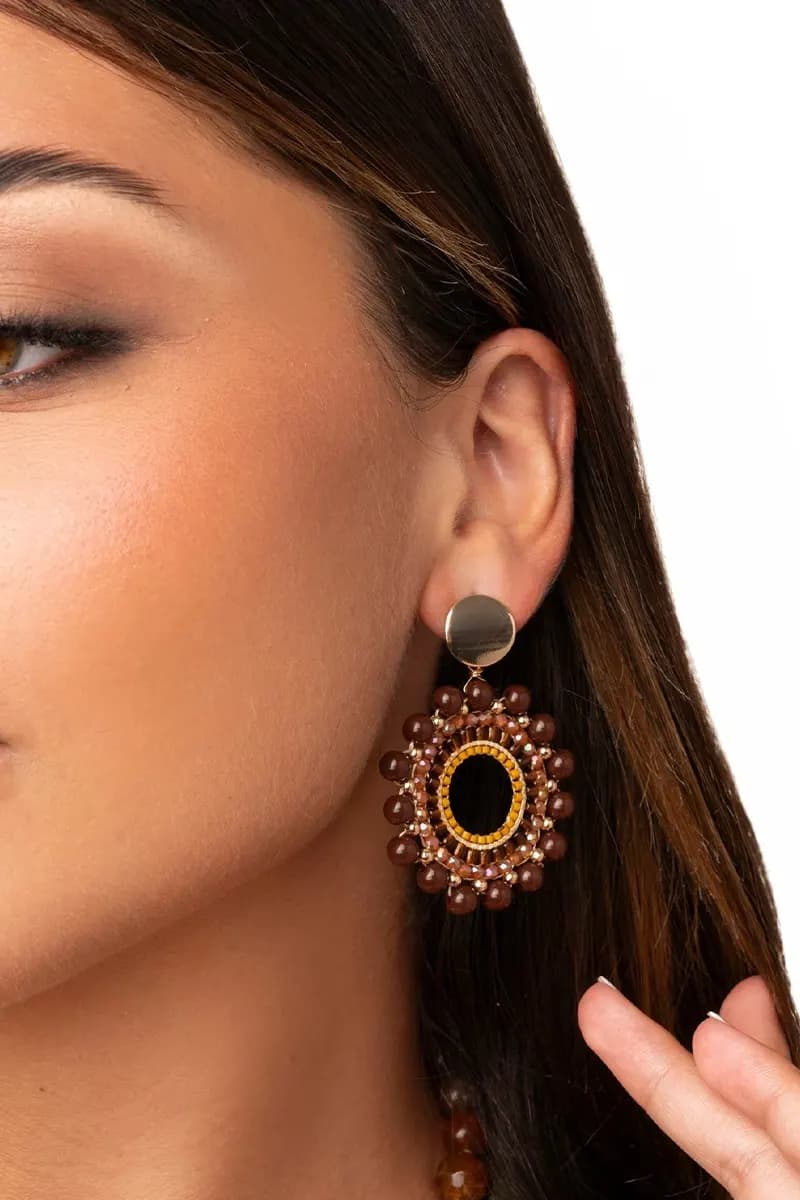 MYA ACCESSORIES | Orecchini pendenti base circolare pietre acrilico - 3