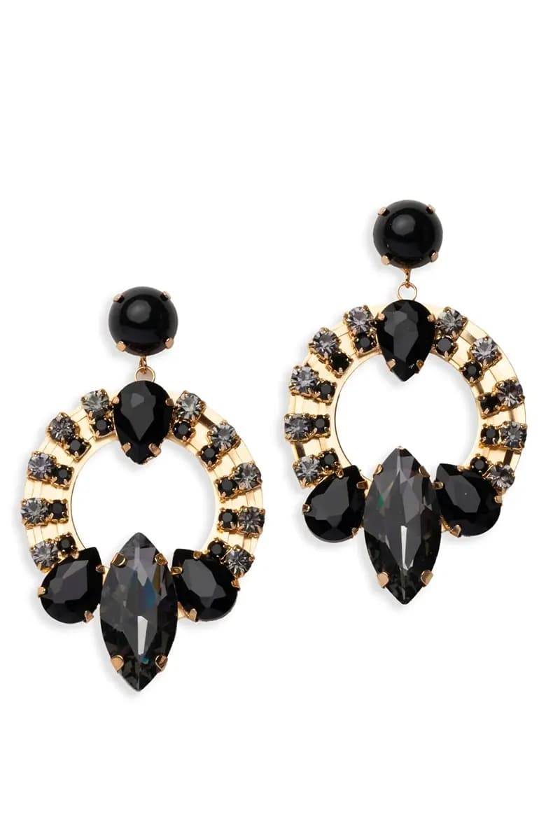 MYA ACCESSORIES | Orecchini pendenti base circolare in metallo con pietre - 2