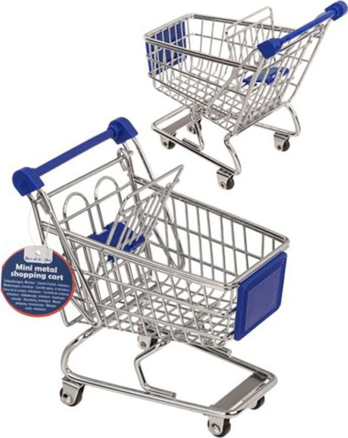 Mini carrello della spesa in metallo realistico in scala blu
