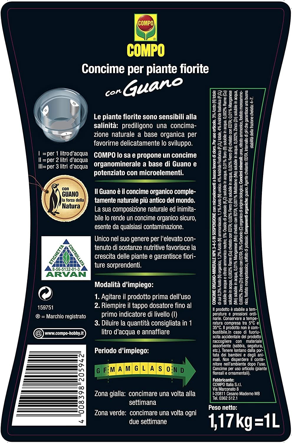 Concime liquido per piante fiorite con Guano fertilizzante per fiori da balcone 1 lt - 2