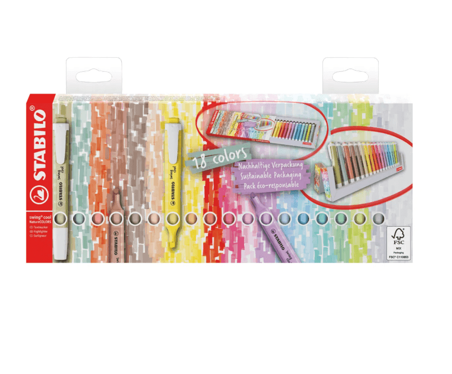 Stabilo - evidenziatori tascabili swing cool deskset da 18 colori ass.: 6 colori NatureCOLORS + 12 Pastel (275/18-02-05) - 2