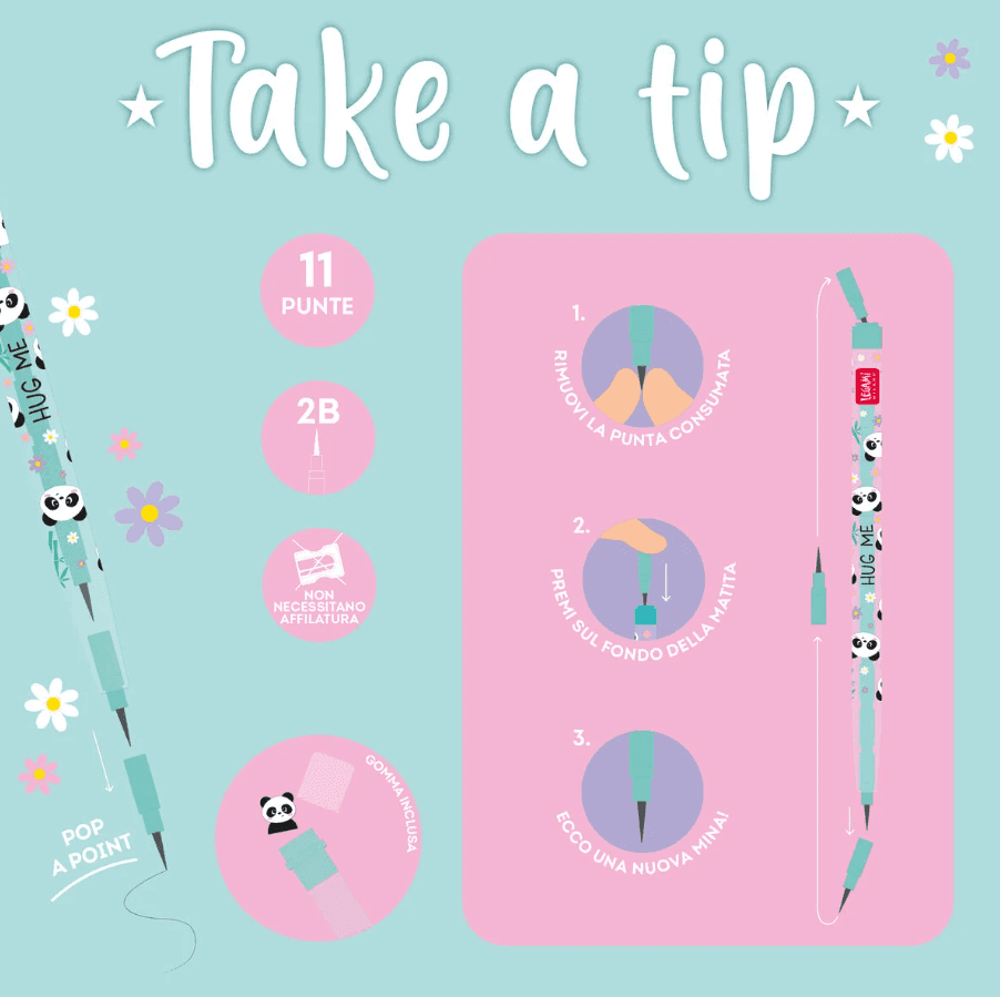 Legami - Matita Impilabile con Gomma - Take a Tip - Panda (STE0002) - 6