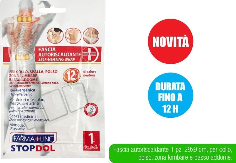 FASCIA AUTORISCALDANTE 29X9 CM 12H DI CALORE MONOUSO PER COLLO SPALLA POLSO CER5239A - 2
