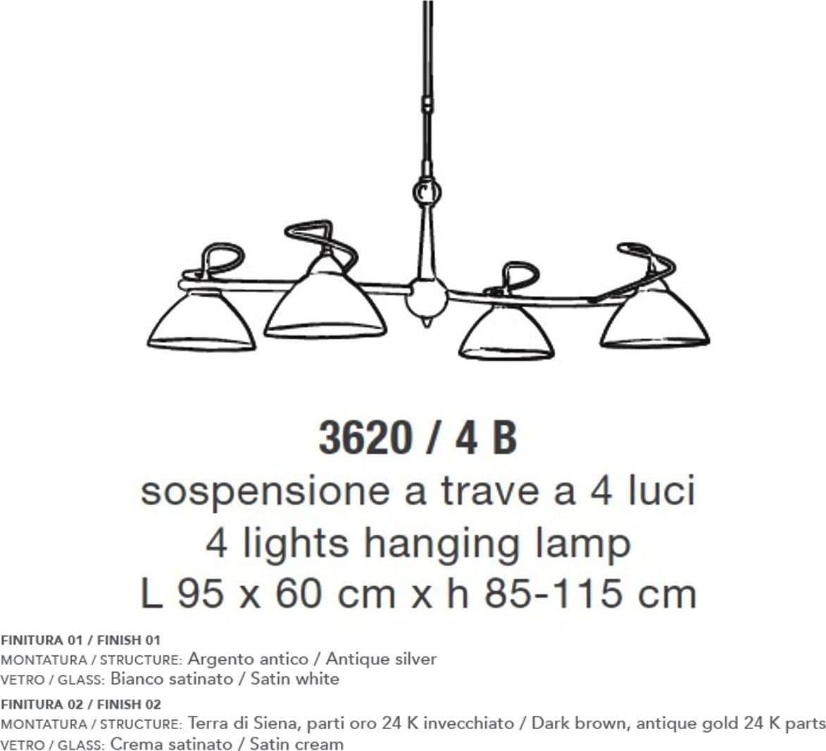 Lampadario classico LAM 3620 4B E14 LED metallo vetro sospensione - 3