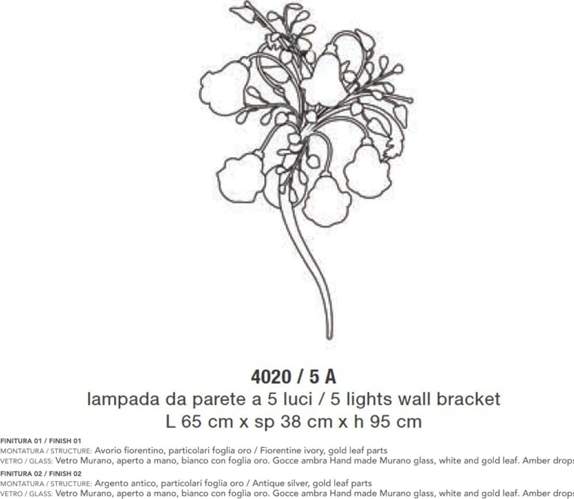 Applique classico LAM 4020 5A E14 LED metallo vetro lampada parete - 2