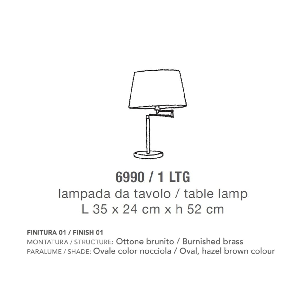 Abat-jour classica LAM 6990 1 LTG E27 LED orientabile metallo tessuto lampada tavolo - 5