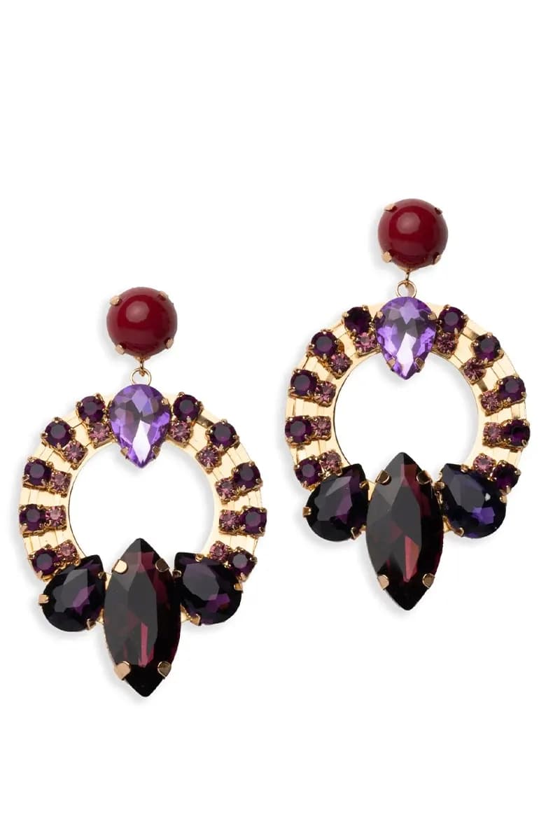 MYA ACCESSORIES | Orecchini pendenti base circolare in metallo con pietre - 2