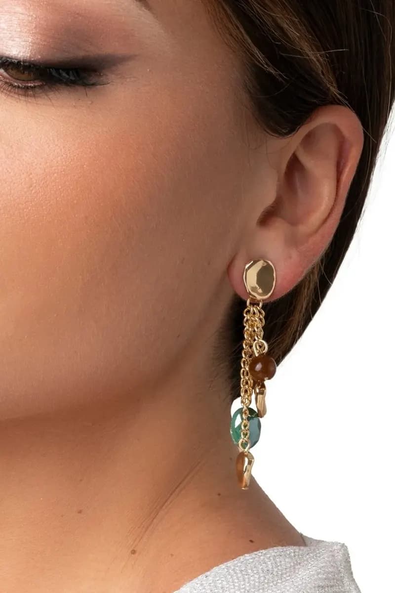 MYA ACCESSORIES | Orecchini pendenti a a catena a metallo con pietre in acrilico - 3