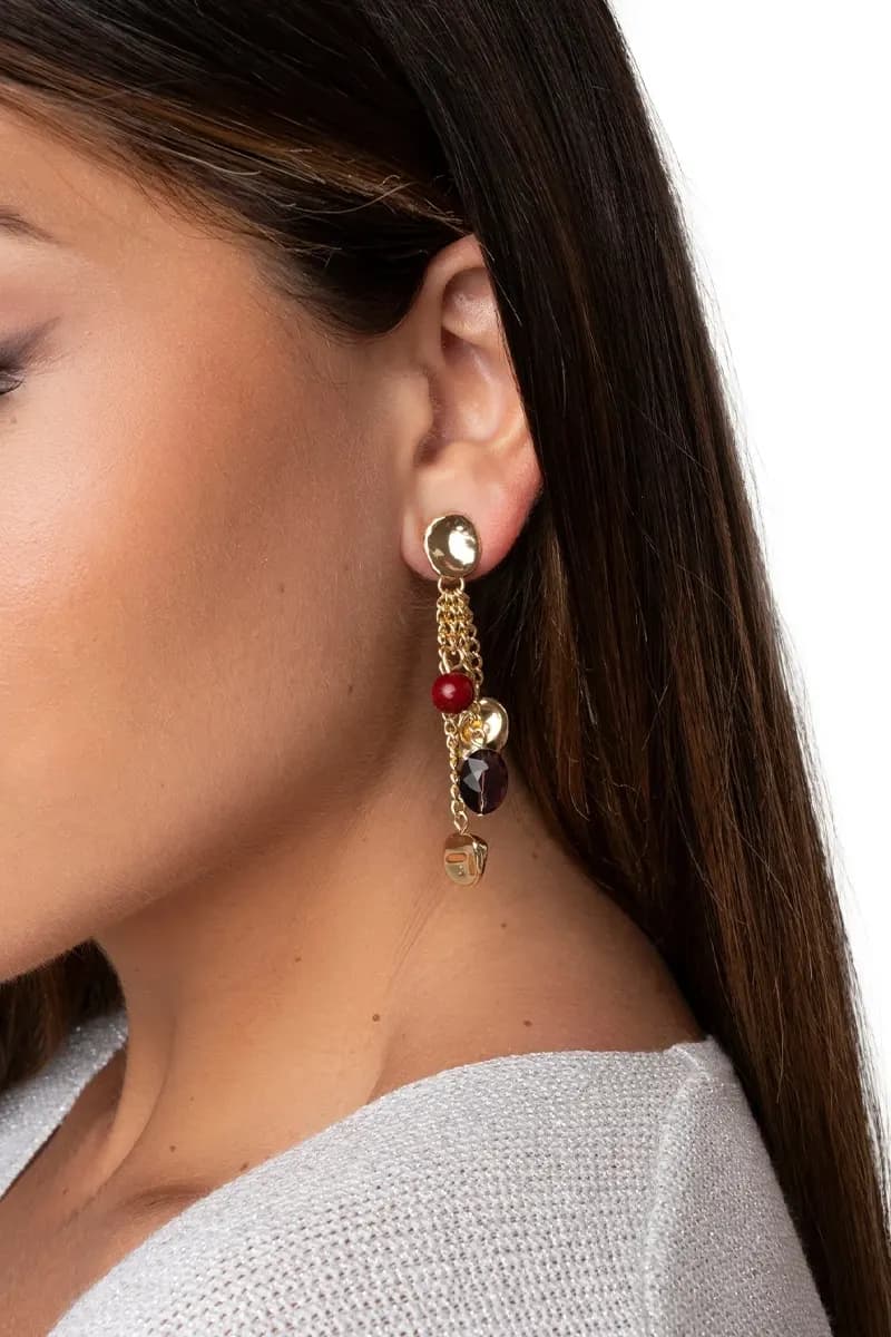 MYA ACCESSORIES | Orecchini pendenti a a catena a metallo con pietre in acrilico - 3