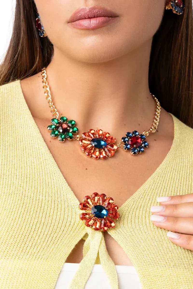 MYA ACCESSORIES | Spilla in metallo a forma di fiore con pietre in vetro - 3